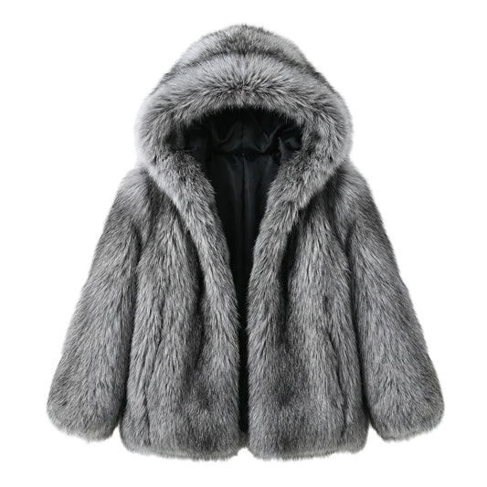 מעיל פרווה אפור קלאסי לגברים