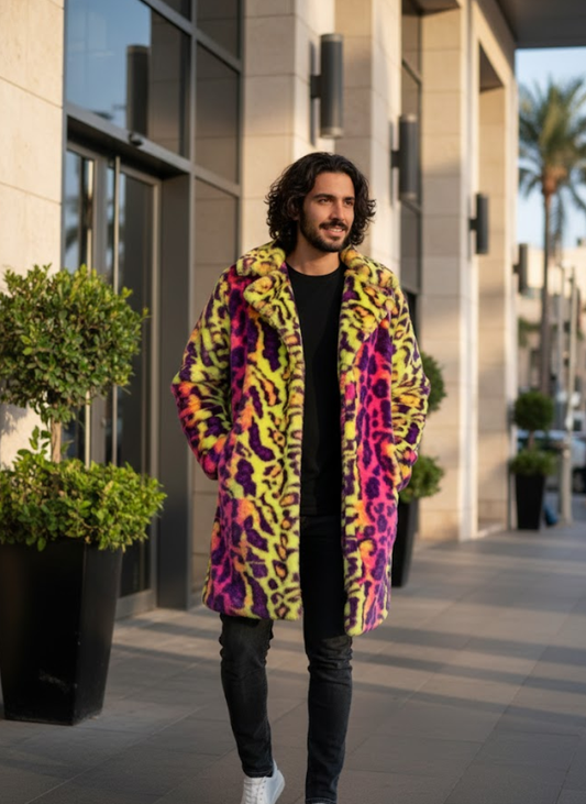 מעיל פרווה צבעוני מנומר