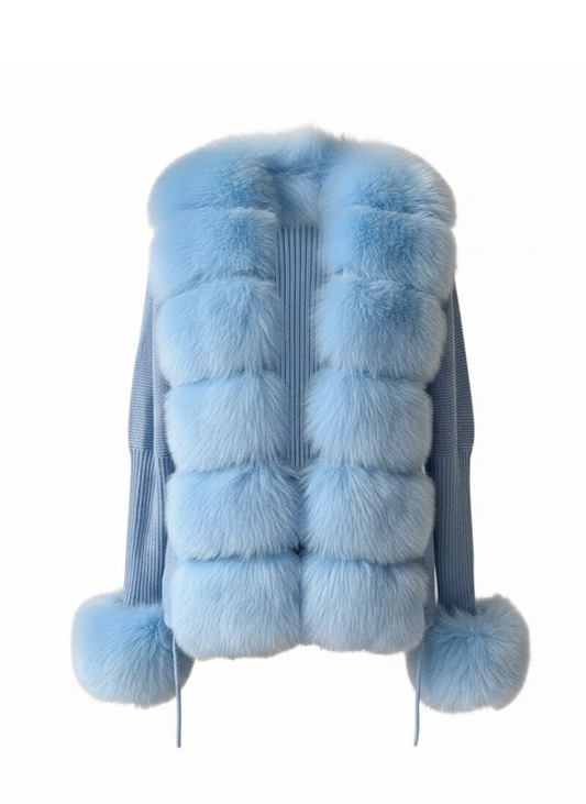 מעיל פרווה לנשים עם פונפונים