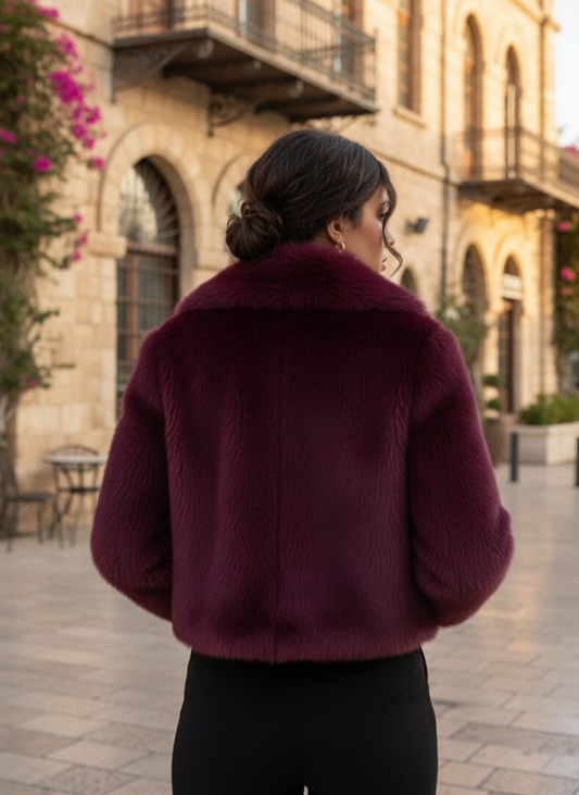 ז'קט פרווה לנשים בורדו קלאסי