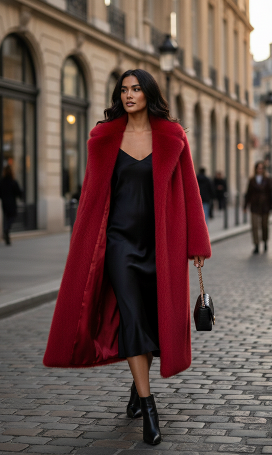 מעיל פרווה אדום לנשים